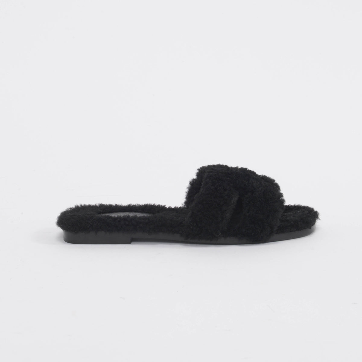 Hermes Black Shearling Oran Sandals 35