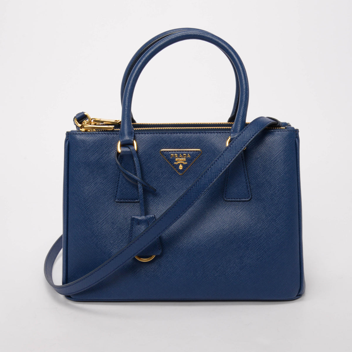 Prada Bluette Saffiano Lux Small Galleria Tote
