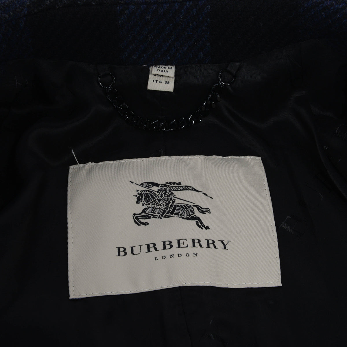 Burberry Charcoal & Navy Wool Check Coat UK 6