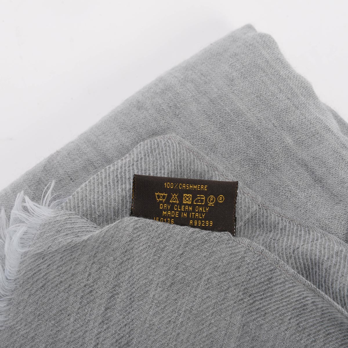 Louis Vuitton Grey Cashmere Logo Fringed Shawl