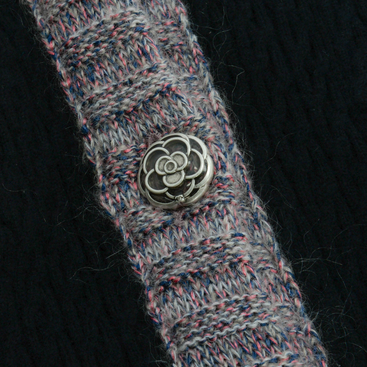 Chanel Black & Purple Cashmere Camellia Button Dress FR 36