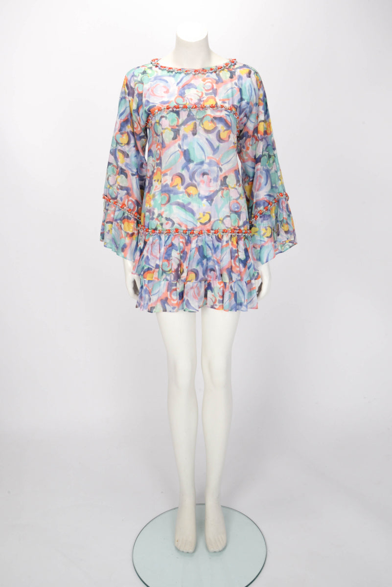 Chanel Multi-Colour Printed Cotton Gathered Mini Dress FR 38