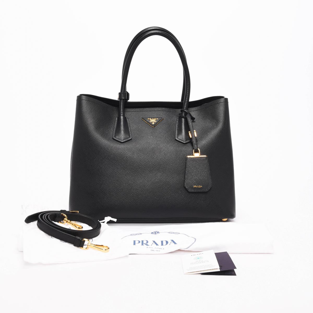 Prada Black Saffiano Medium Double Tote