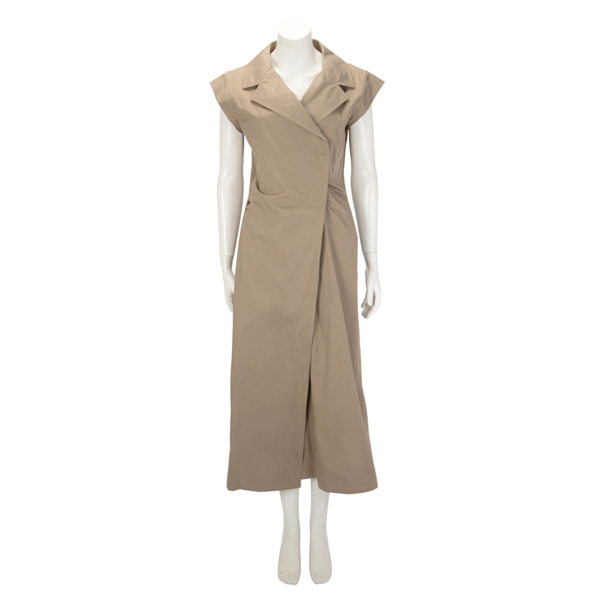 Dior Dark Beige Cotton Gabardine Sleeveless Dress FR 42