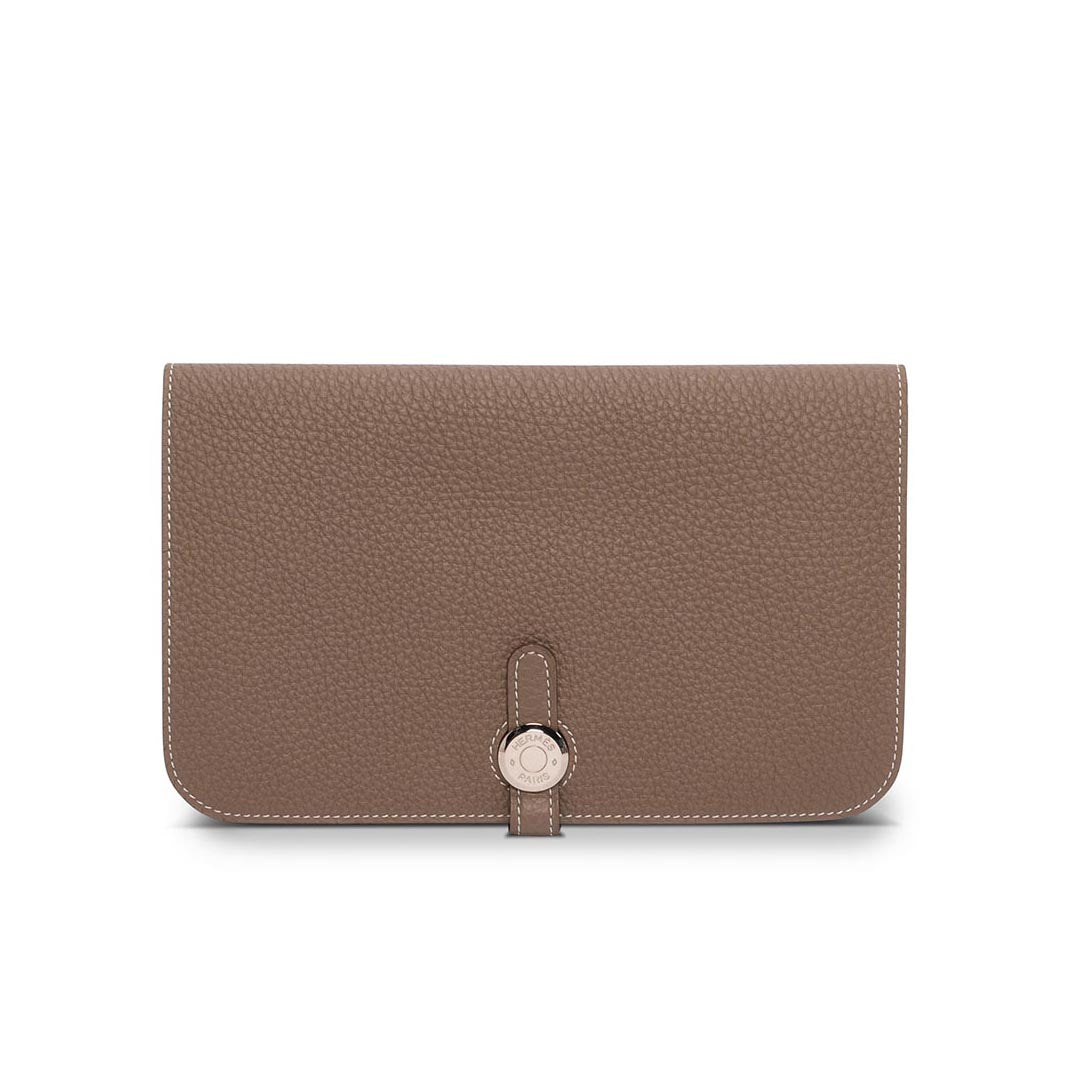 Hermes Etoupe Clemence Dogon Duo Wallet