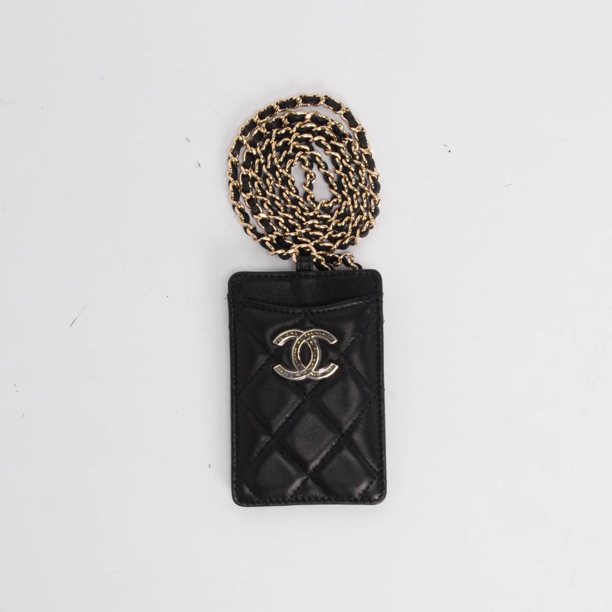 Chanel Black Lambskin Glitter CC Chain Card Holder