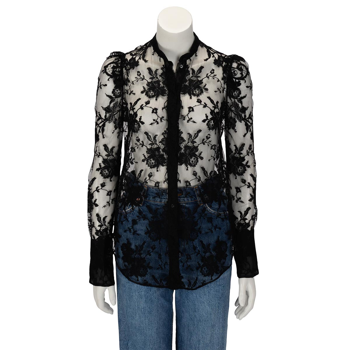 Alexander McQueen Black Lace Ruffle Trim Blouse IT 40