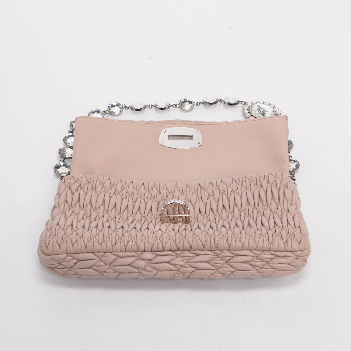 Miu Miu Beige Matelasse Crystal Shoulder Bag