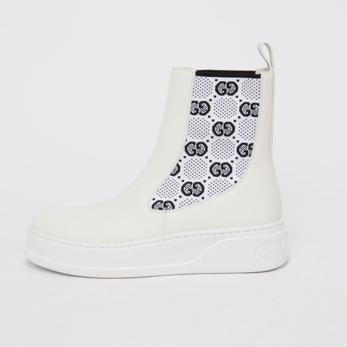 Gucci White Rubber GG Knit Ankle Boots 39