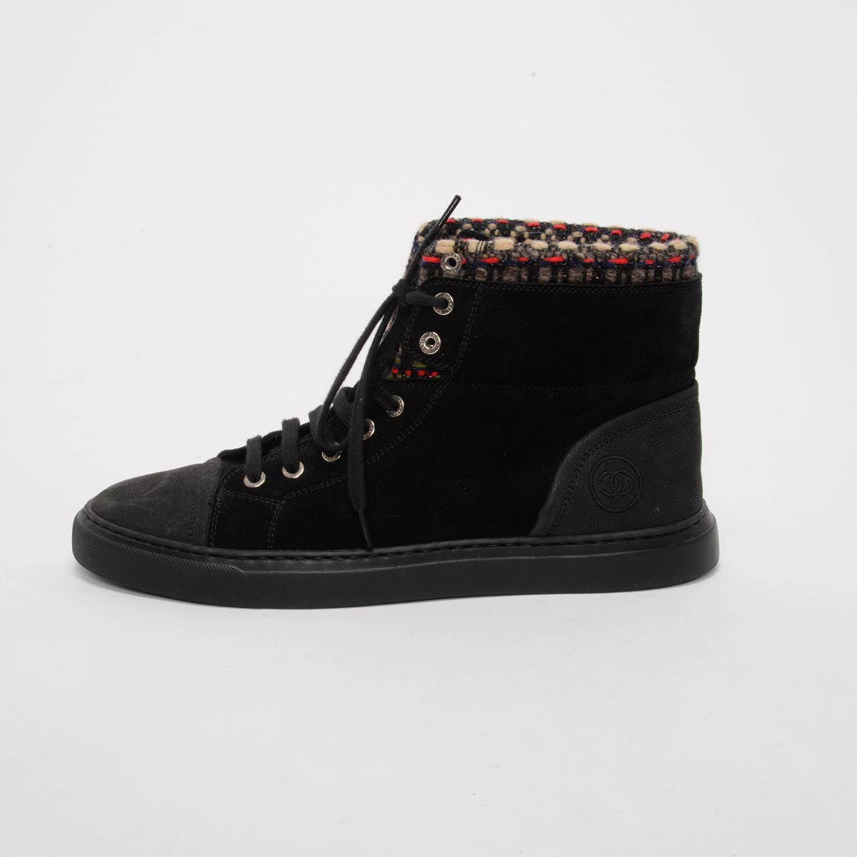 Chanel Black Tweed Hi-Top Sneakers 40