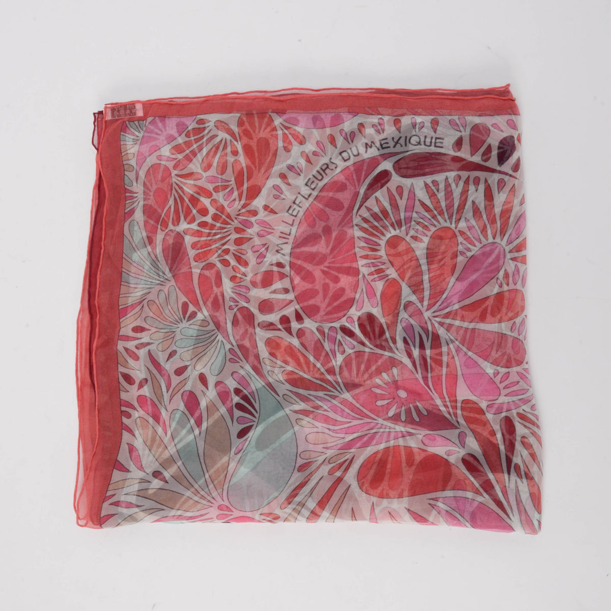 Hermes Red Mousseline Silk Millefleurs du Mexique Scarf