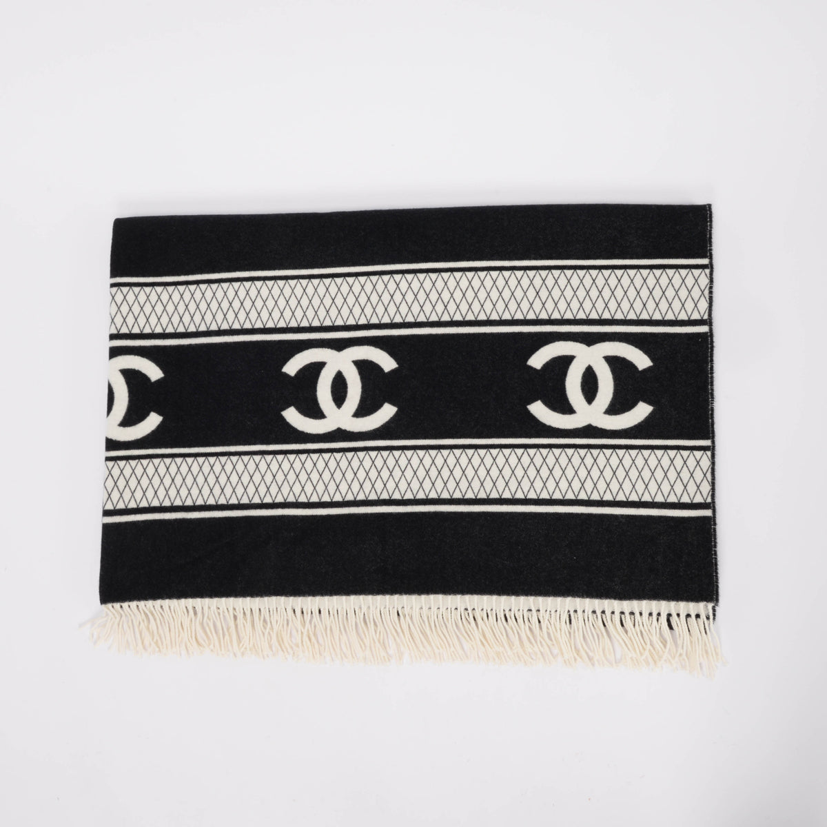 Chanel Black & White Cashmere CC Reversible Blanket