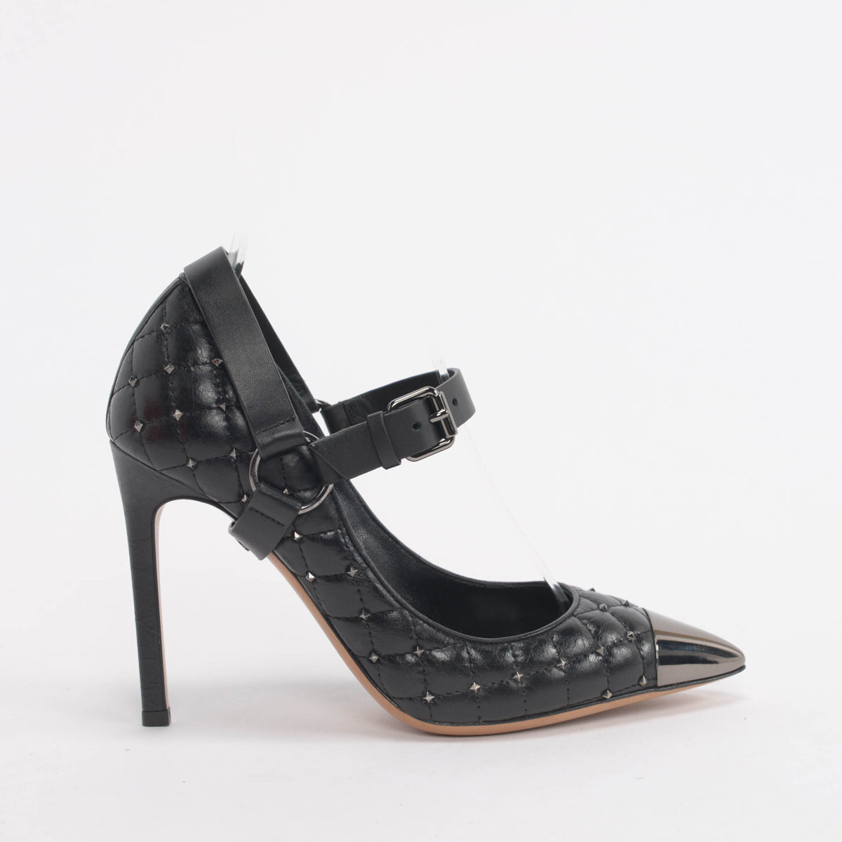 Valentino Black Distressed Leather Rockstud Mary Jane Pumps 35