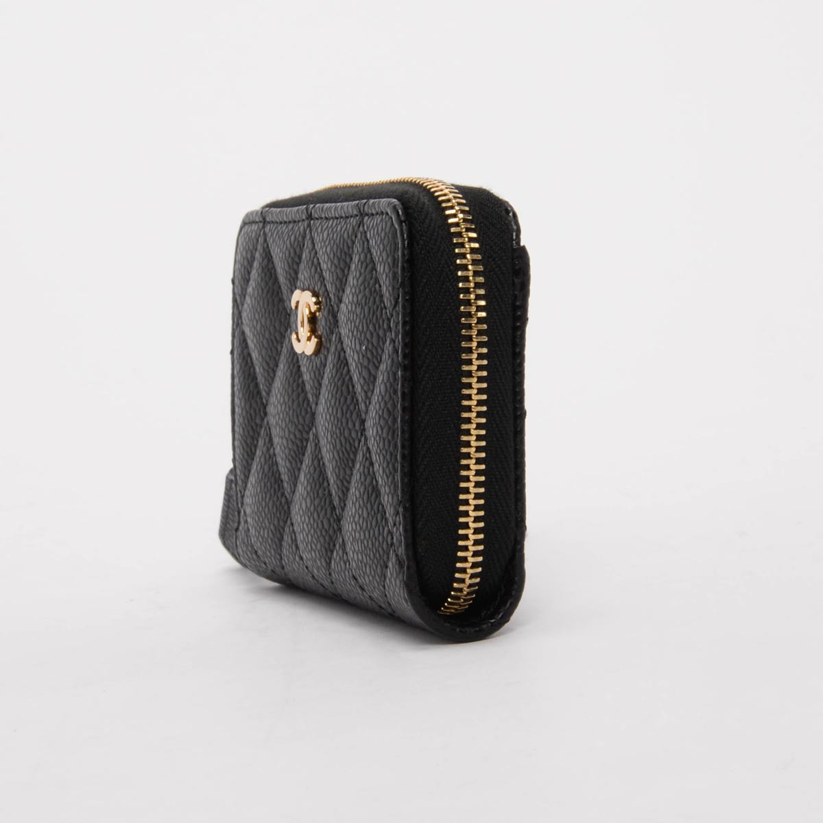 Chanel Black Quilted Caviar Mini Zip Coin Purse