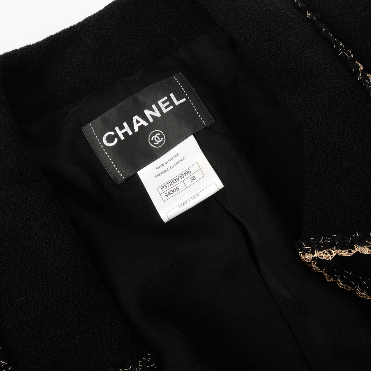 Chanel Black Boucle Braided Trim Jacket FR 38