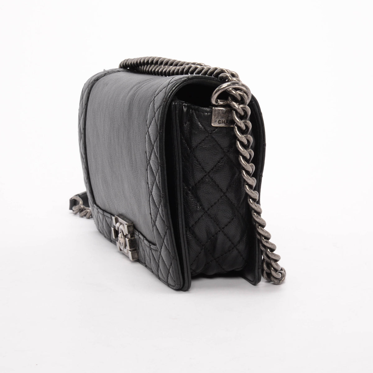 Chanel Black Calfskin Old Medium Reverso Boy Bag