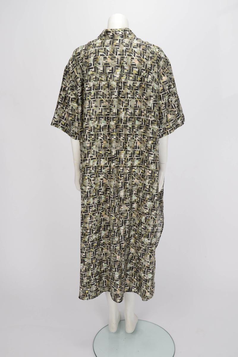 Fendi Camouflage Printed Silk FF Shirt Dress IT 40