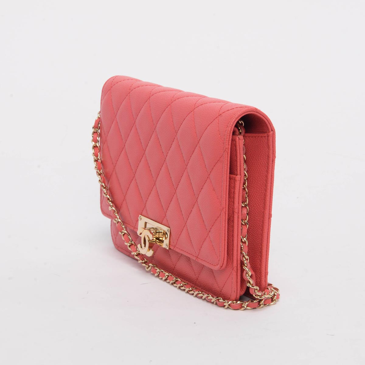 Chanel Pink Quilted Caviar Golden Class Wallet On Chain