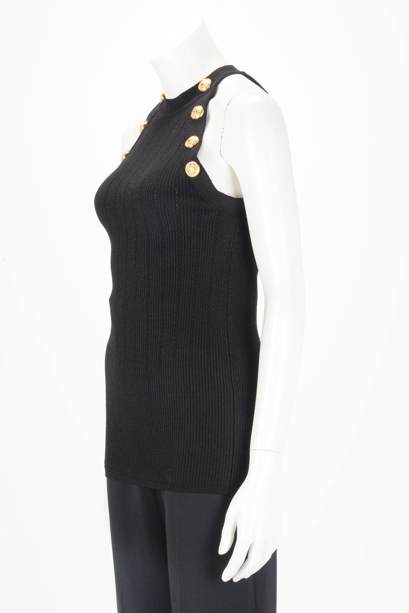 Balmain Black Ribbed Knit Halter Neck Top FR 44