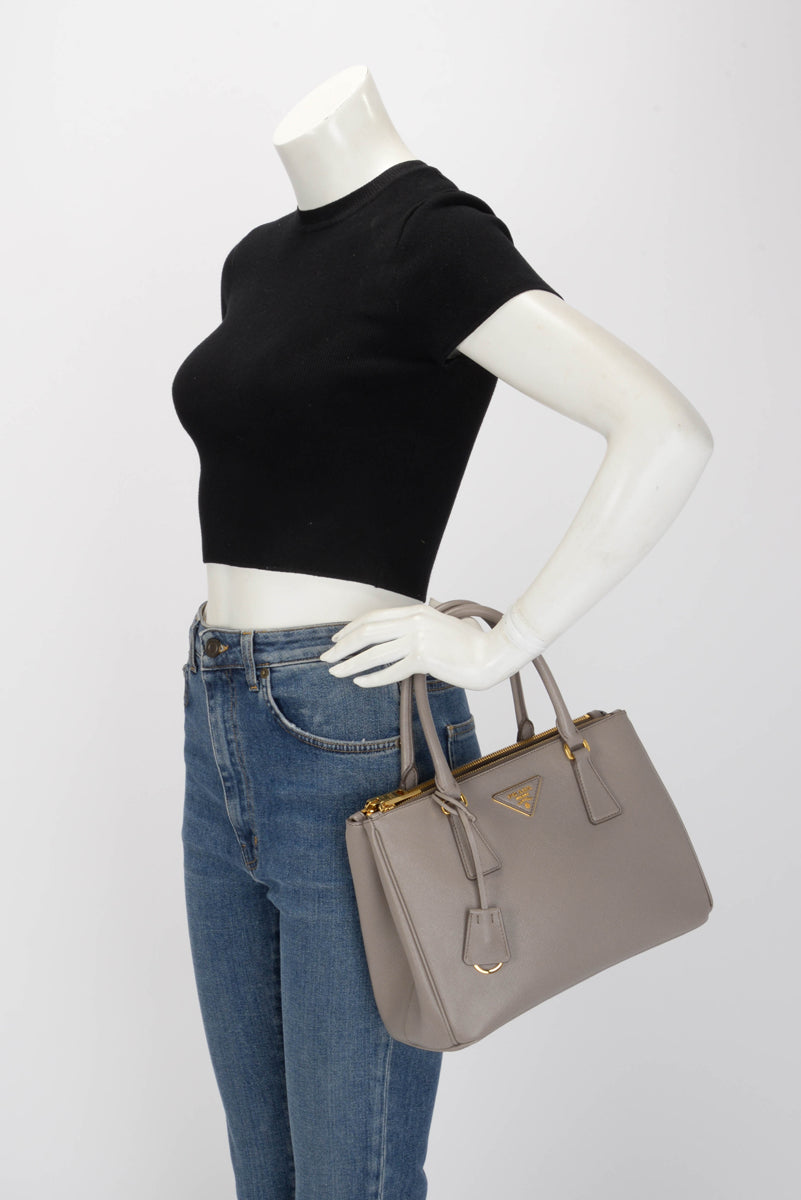 Prada Grey Saffiano Lux Small Galleria Tote