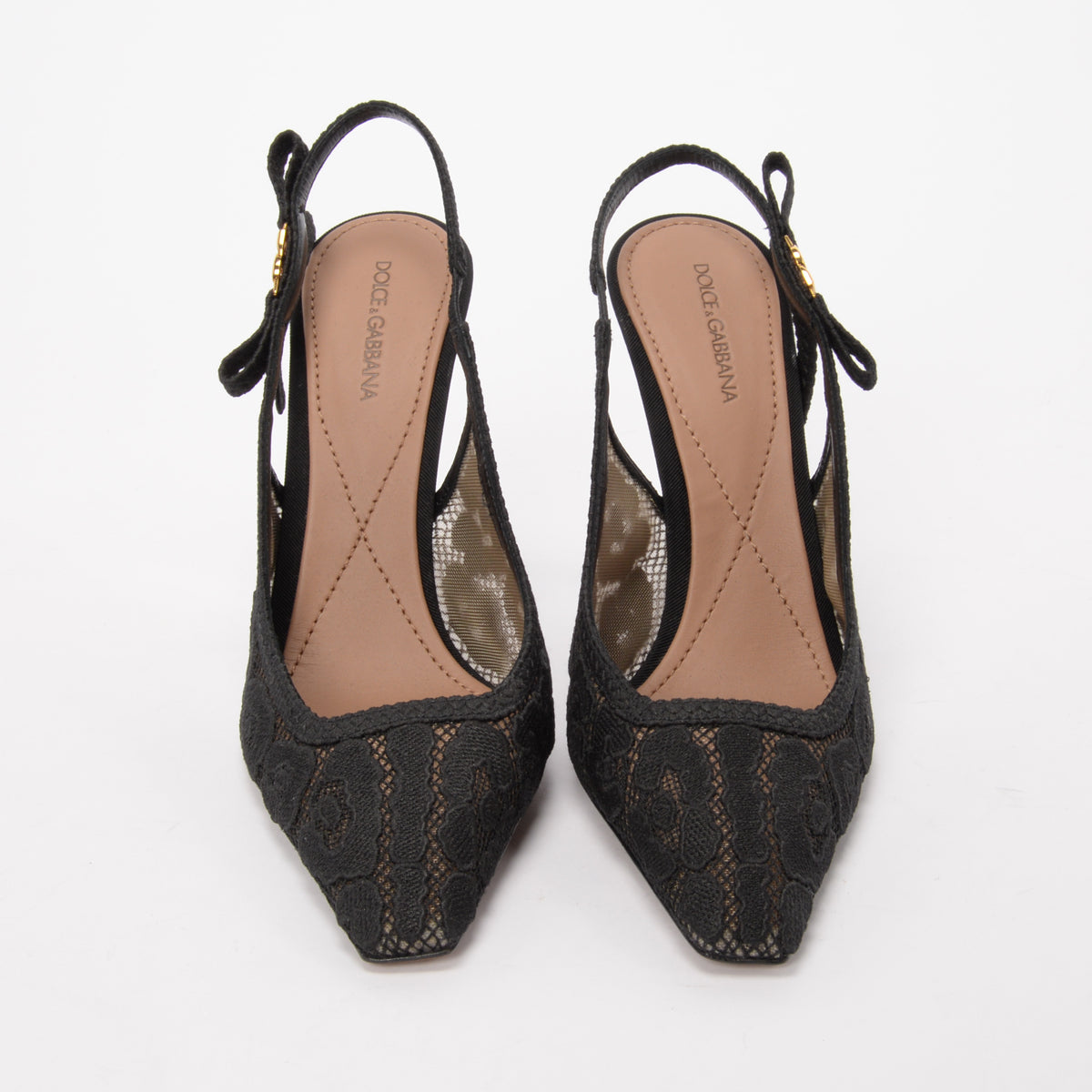 Dolce & Gabbana Black Leopard Lace Slingback Pumps 39