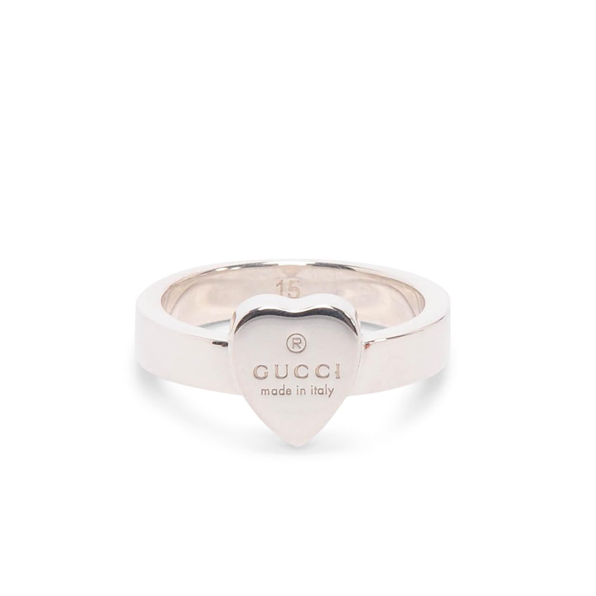 Gucci Sterling Silver Heart Pendant Trademark Ring