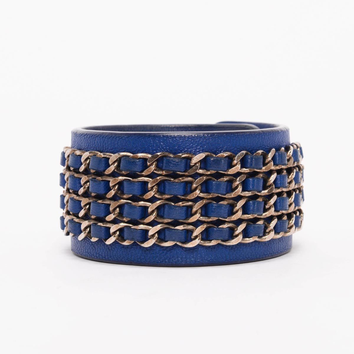 Chanel Blue Calfskin Chain CC Turnlock Cuff