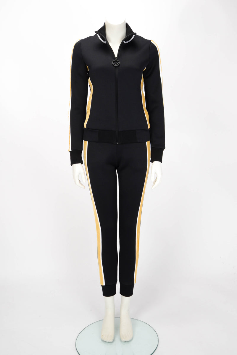 Fendi Black & Yellow Jersey & Velvet Logo Track Pants IT 38