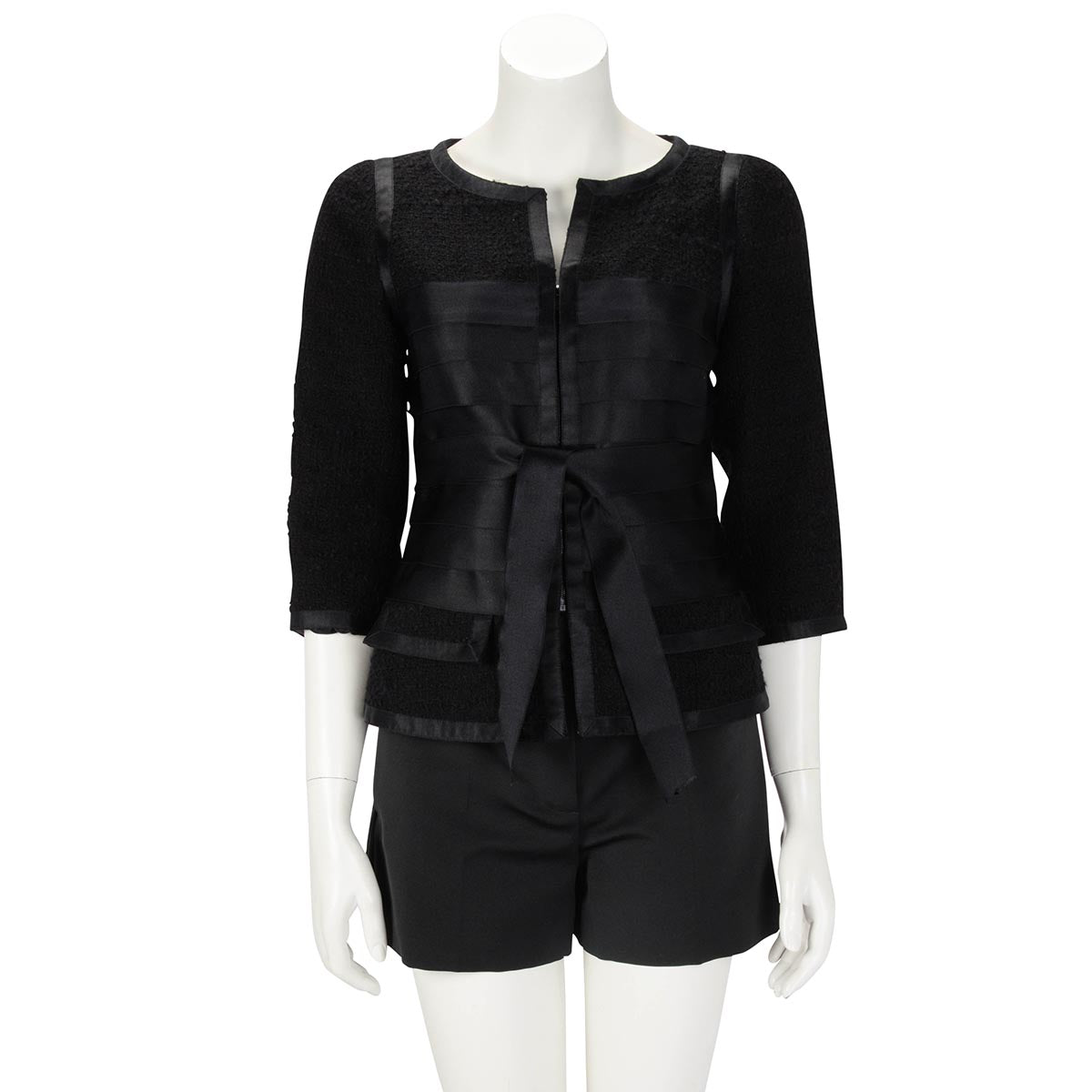 Chanel Black Boucle Ribbon Trim Jacket FR 38