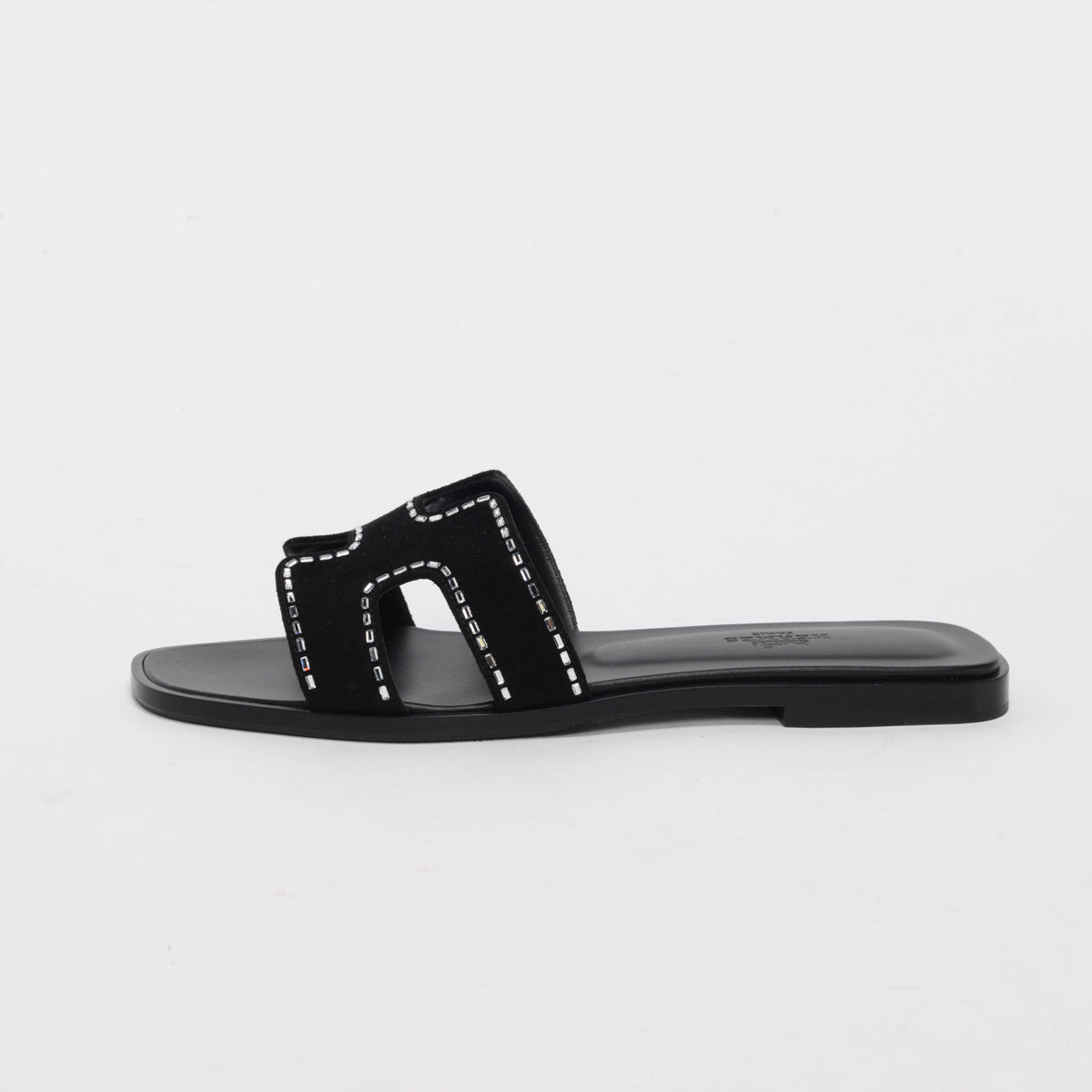 Hermes Black Suede Crystal Oran Sandals 38