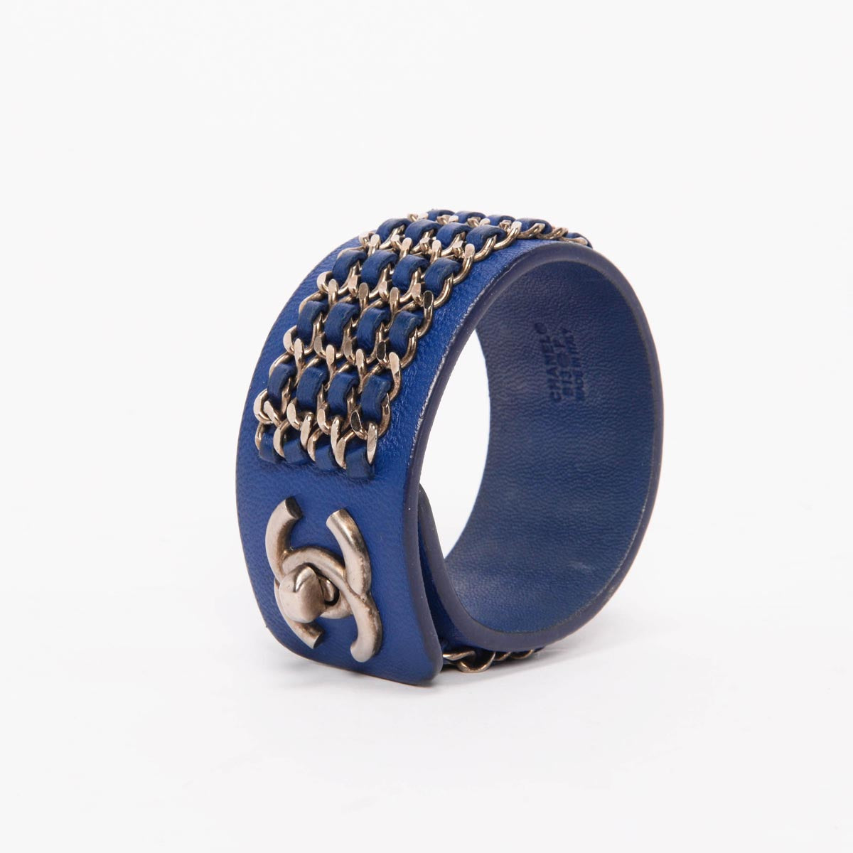 Chanel Blue Calfskin Chain CC Turnlock Cuff