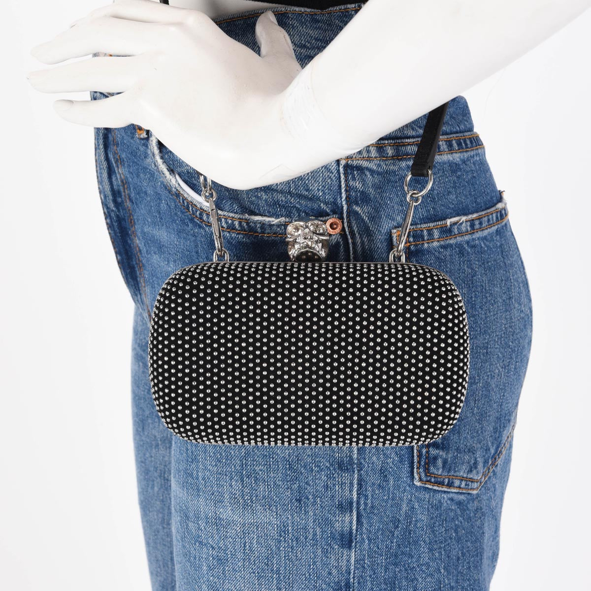 Alexander McQueen Black Studded Suede Skull Clutch