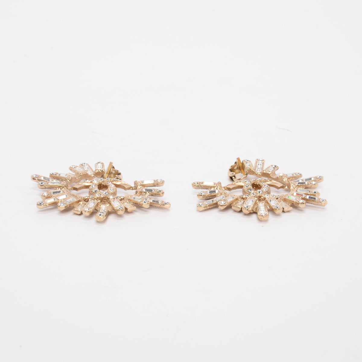 Chanel Gold Tone Baguette Crystal CC Clip-on Earrings