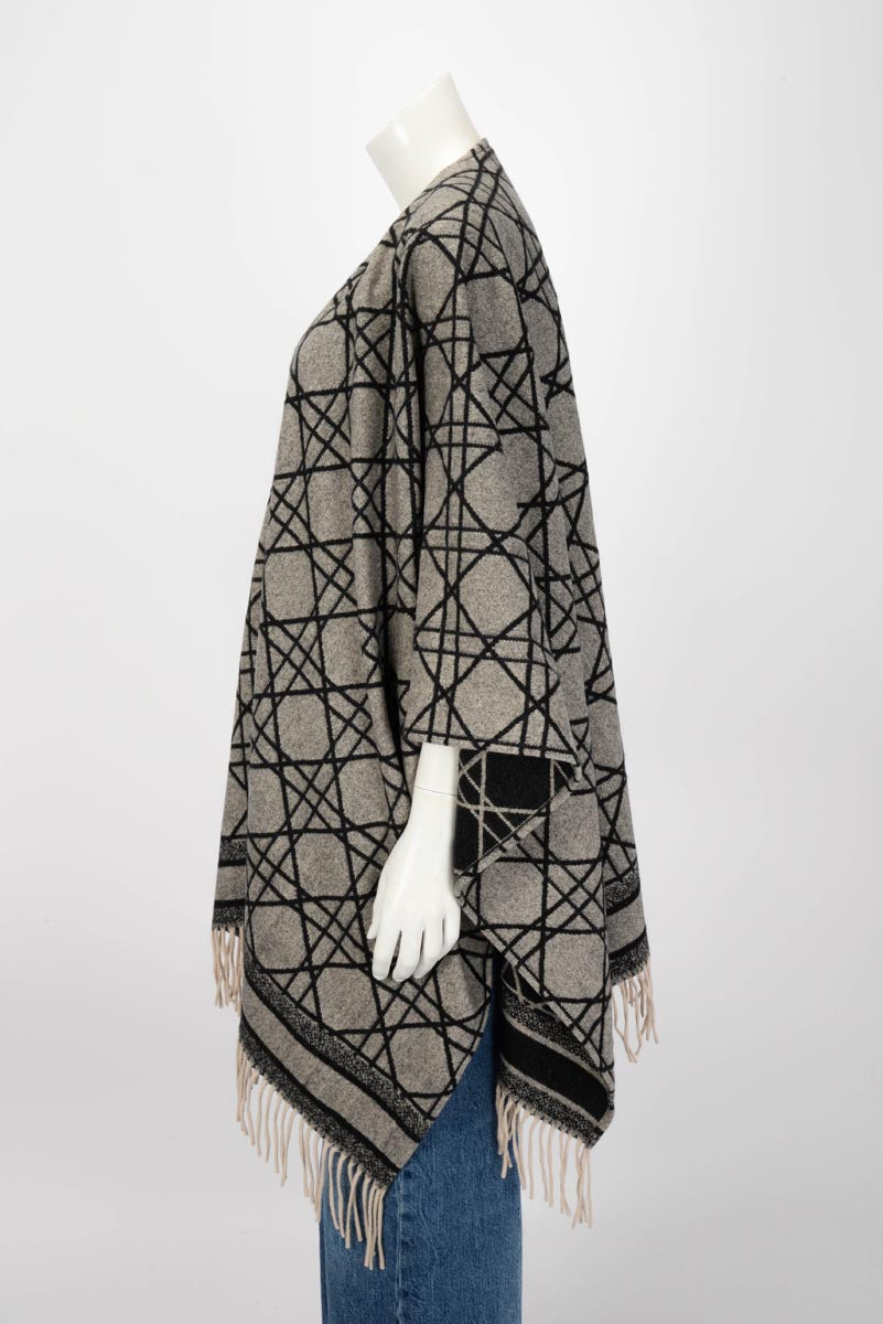 Dior Grey & Black Cashmere Cannage Poncho Shawl