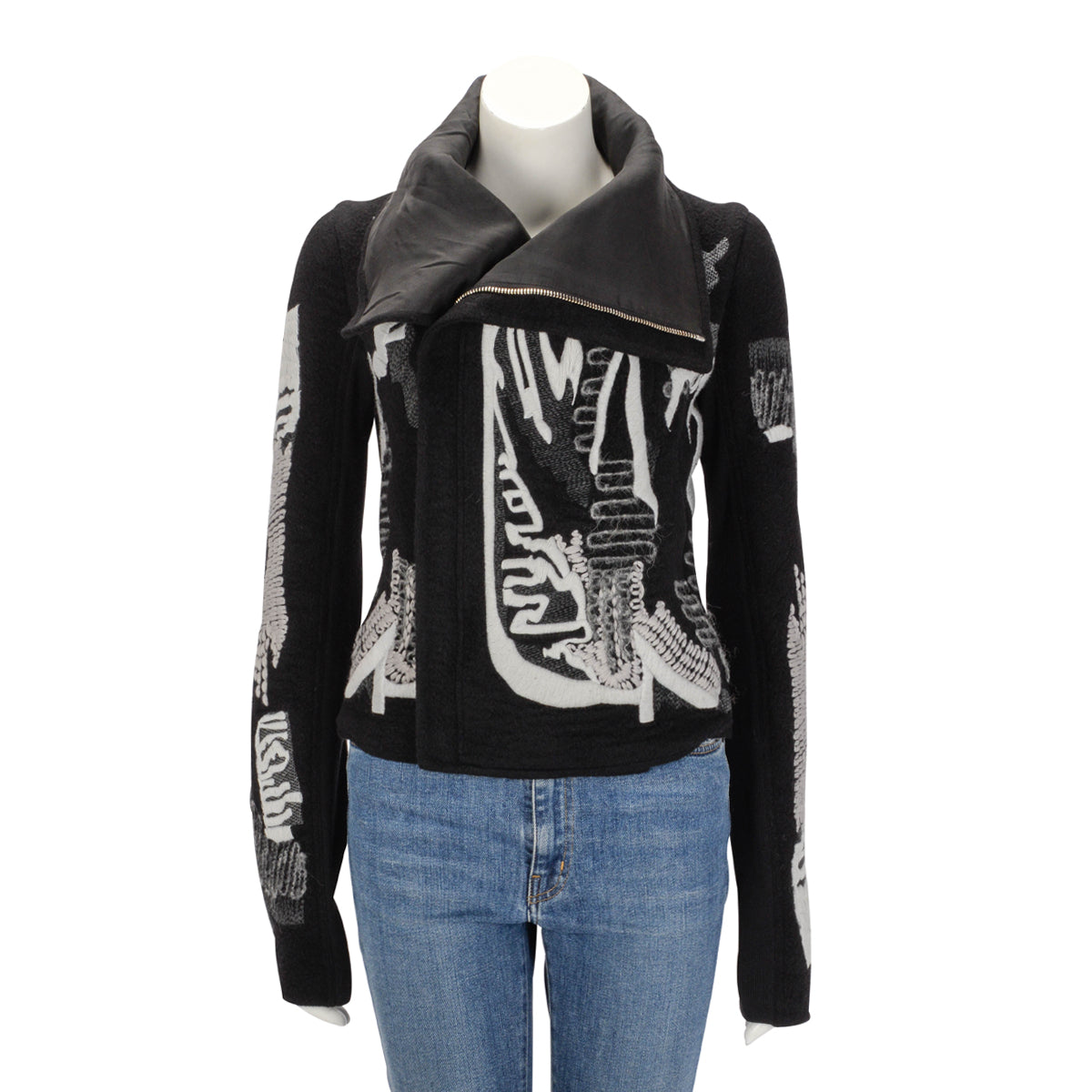 Rick Owens Black Cashmere Embroidered Biker Jacket IT 42