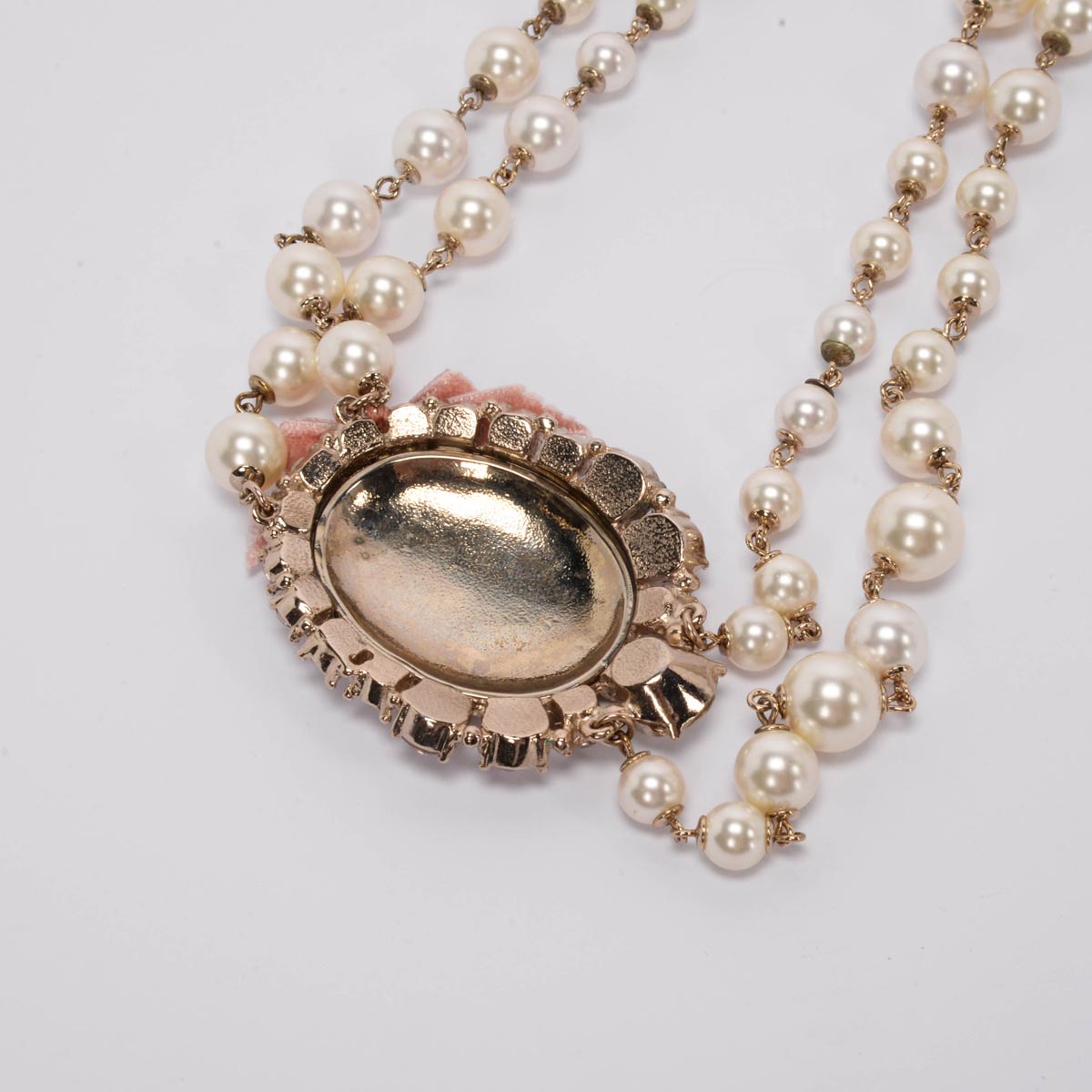 Chanel Light Gold Pearl CC Cameo Long Necklace