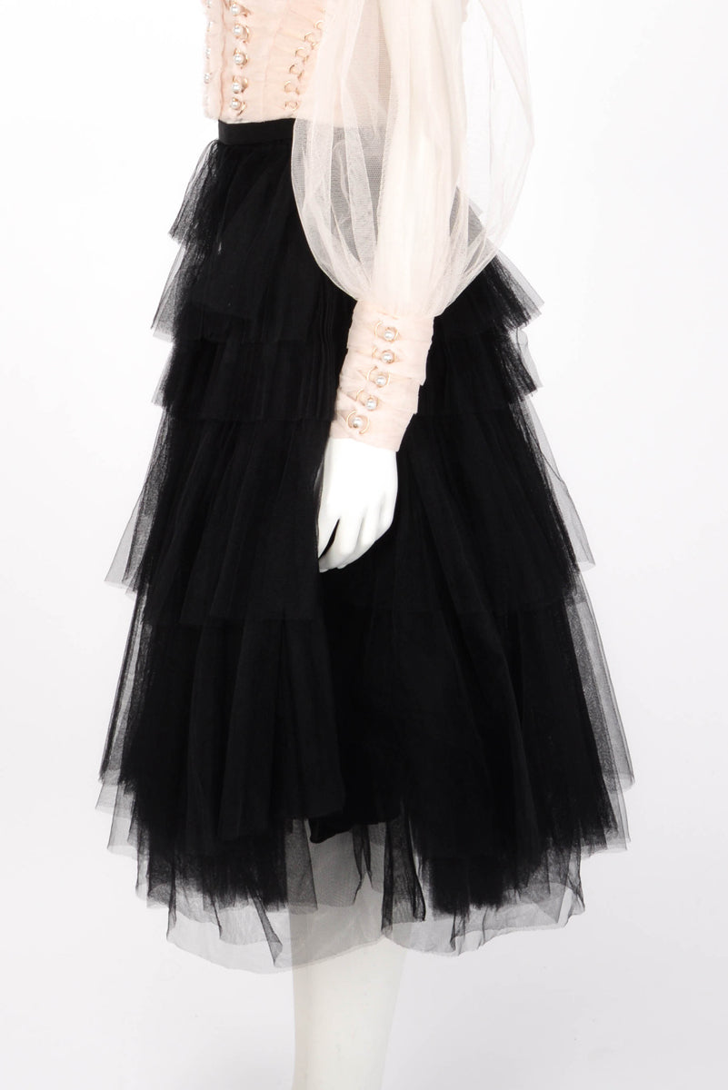 Dior Black Tulle Layered Skirt FR 34