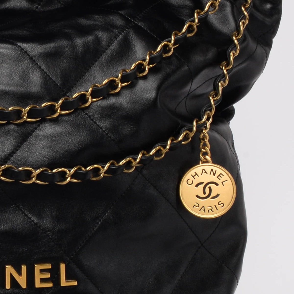 Chanel Black Shiny Calfskin Large 22 Bag