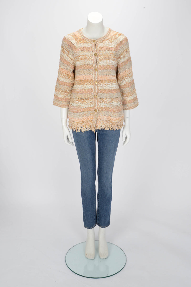 Chanel Peach & Beige Knit Striped Jacket FR 40