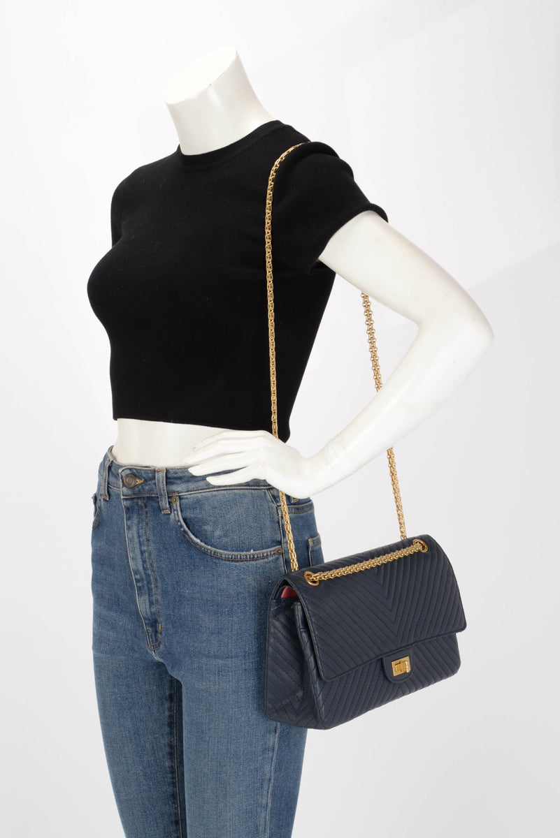 Chanel Navy Chevron Sheepskin 2.55 Reissue 226 Flap Bag