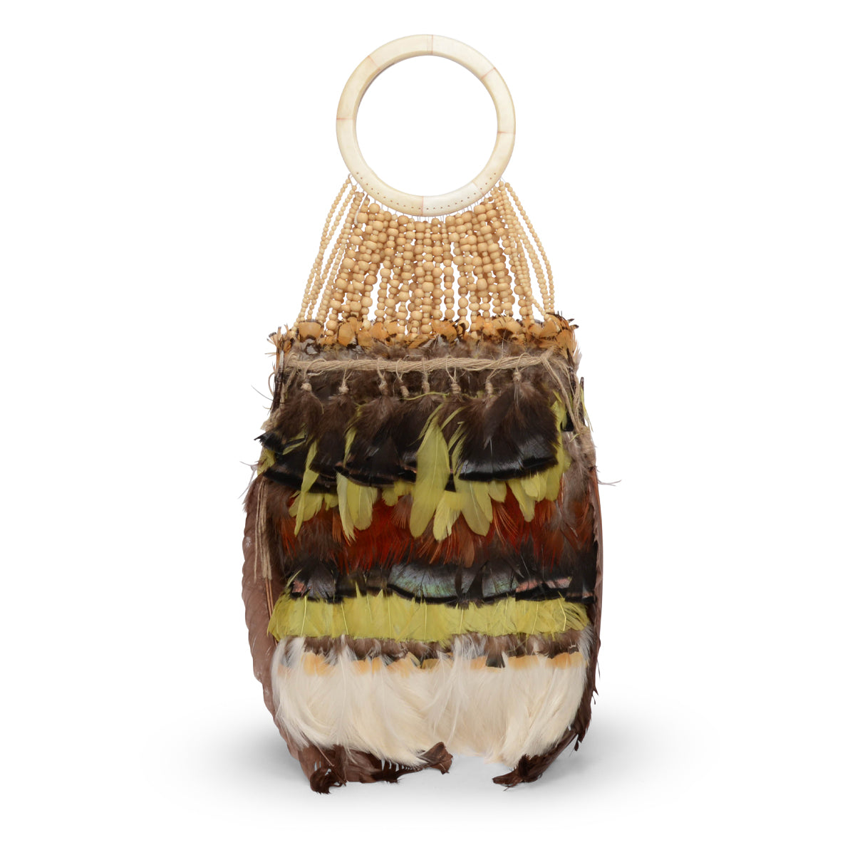 Alexander McQueen Brown Bead & Feather Embellished Irere Evening Bag