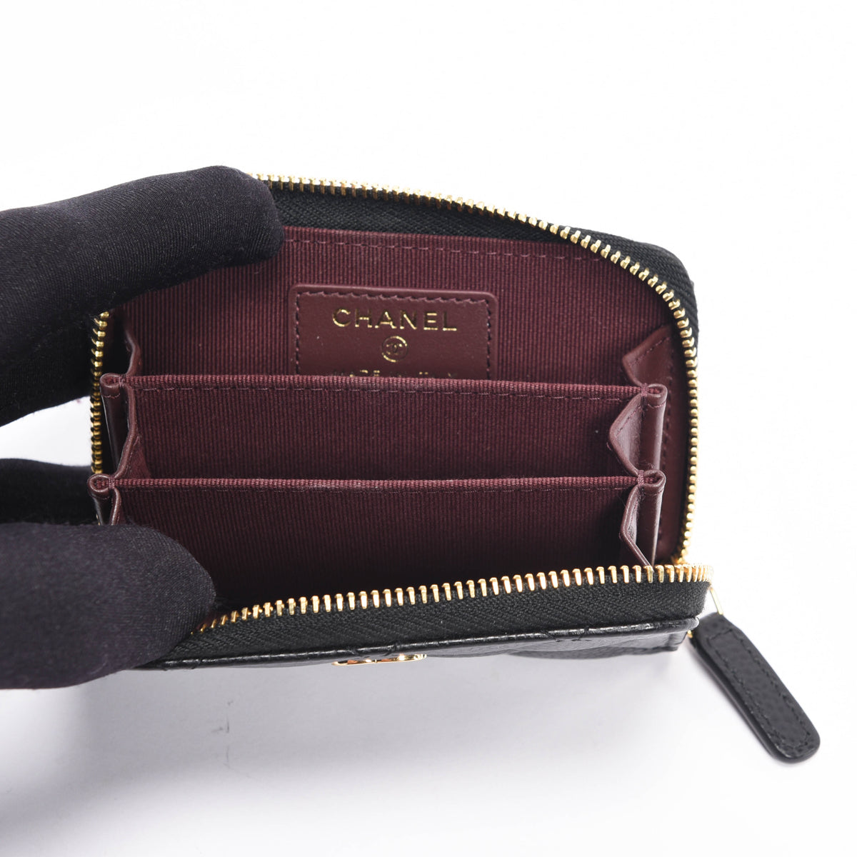 Chanel Black Quilted Caviar Classic Zipped Coin Purse