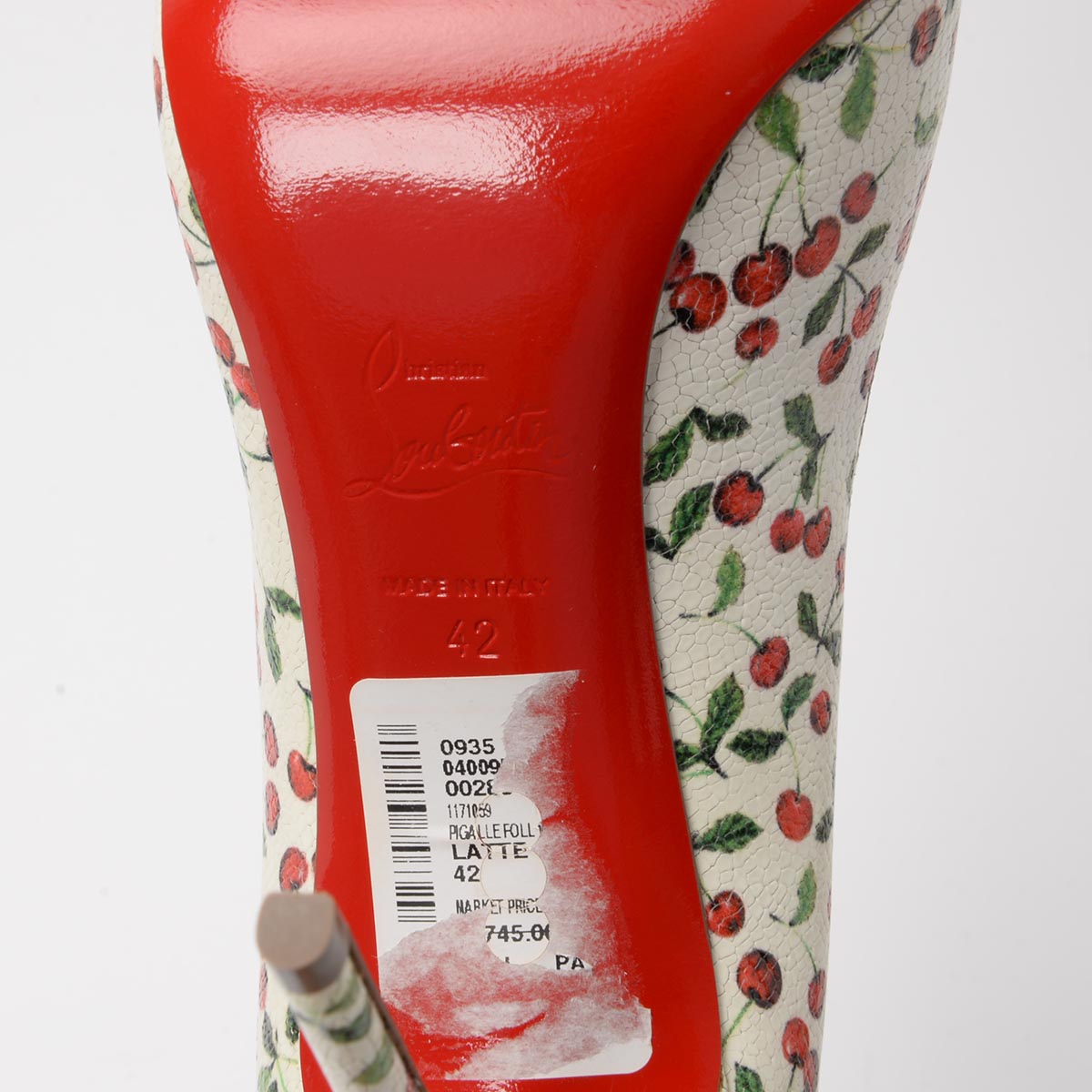 Christian Louboutin White Cherry Print Pigalle Follies 100 Pumps 42