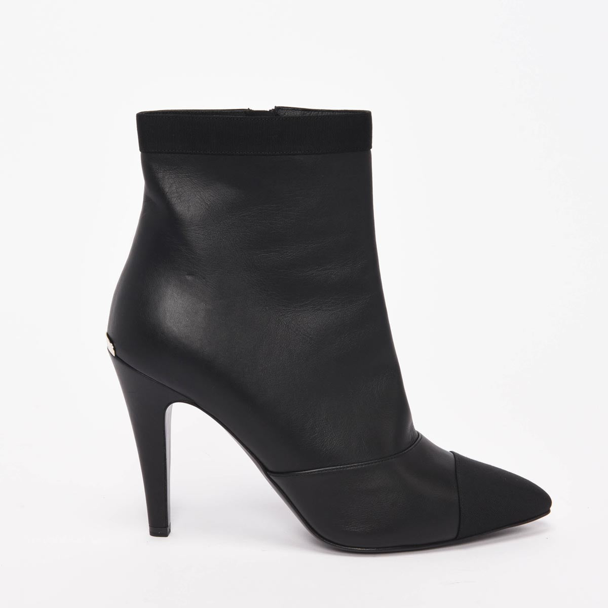 Chanel Black Lambskin Cap Toe Ankle Boots 40