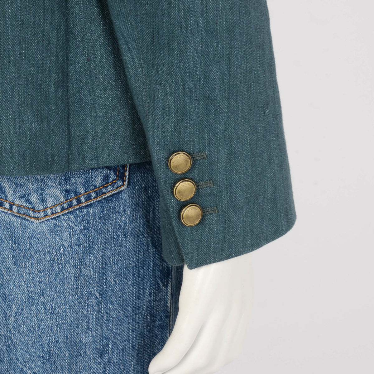Brunello Cucinelli Teal Linen & Cotton One Button Blazer IT 42