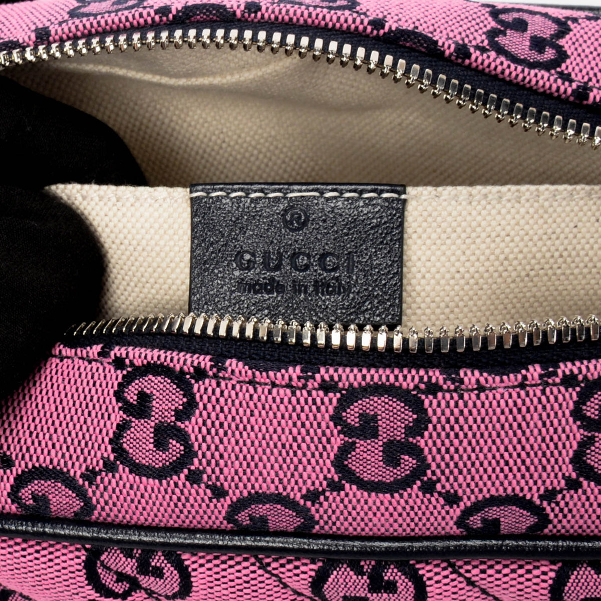 Gucci Pink & Navy GG Canvas Small Marmont Bag