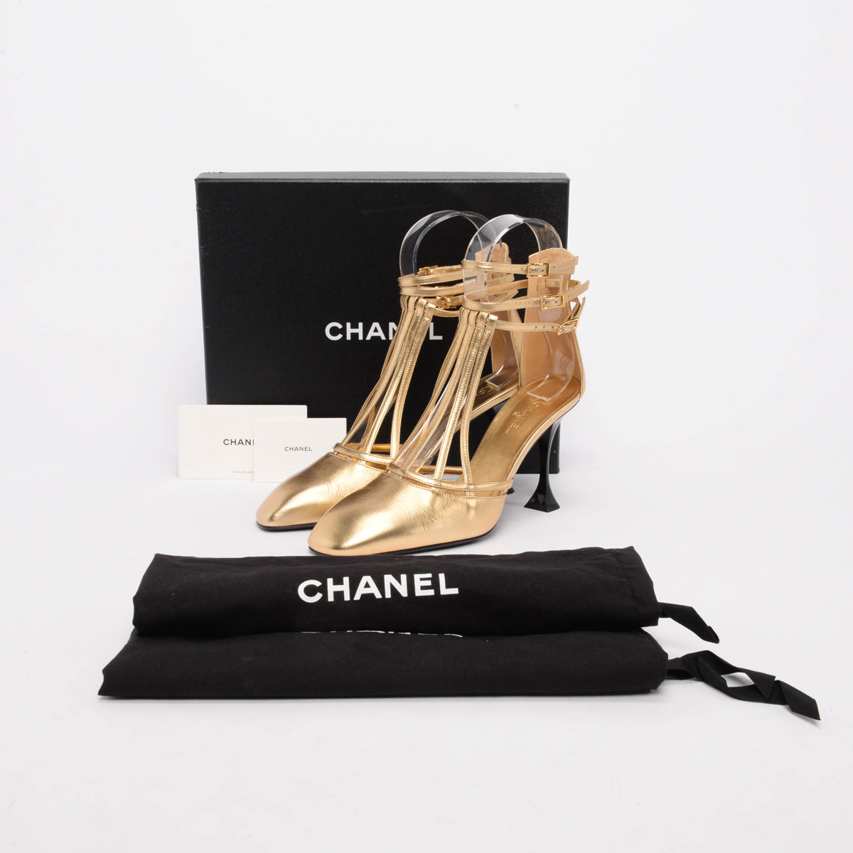 Chanel Gold Metallic Calfskin T-Strap Badge Pumps 41