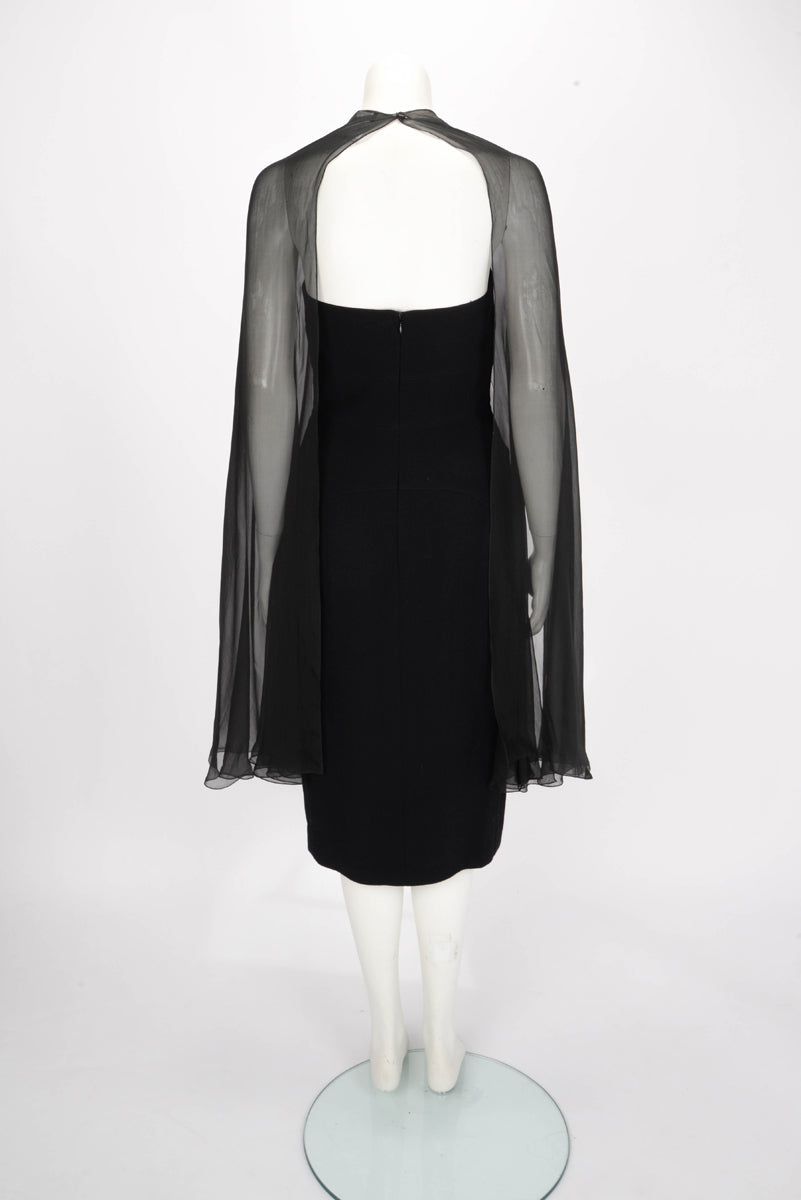 Chanel Black Wool Strapless Dress + Silk Cape FR 40