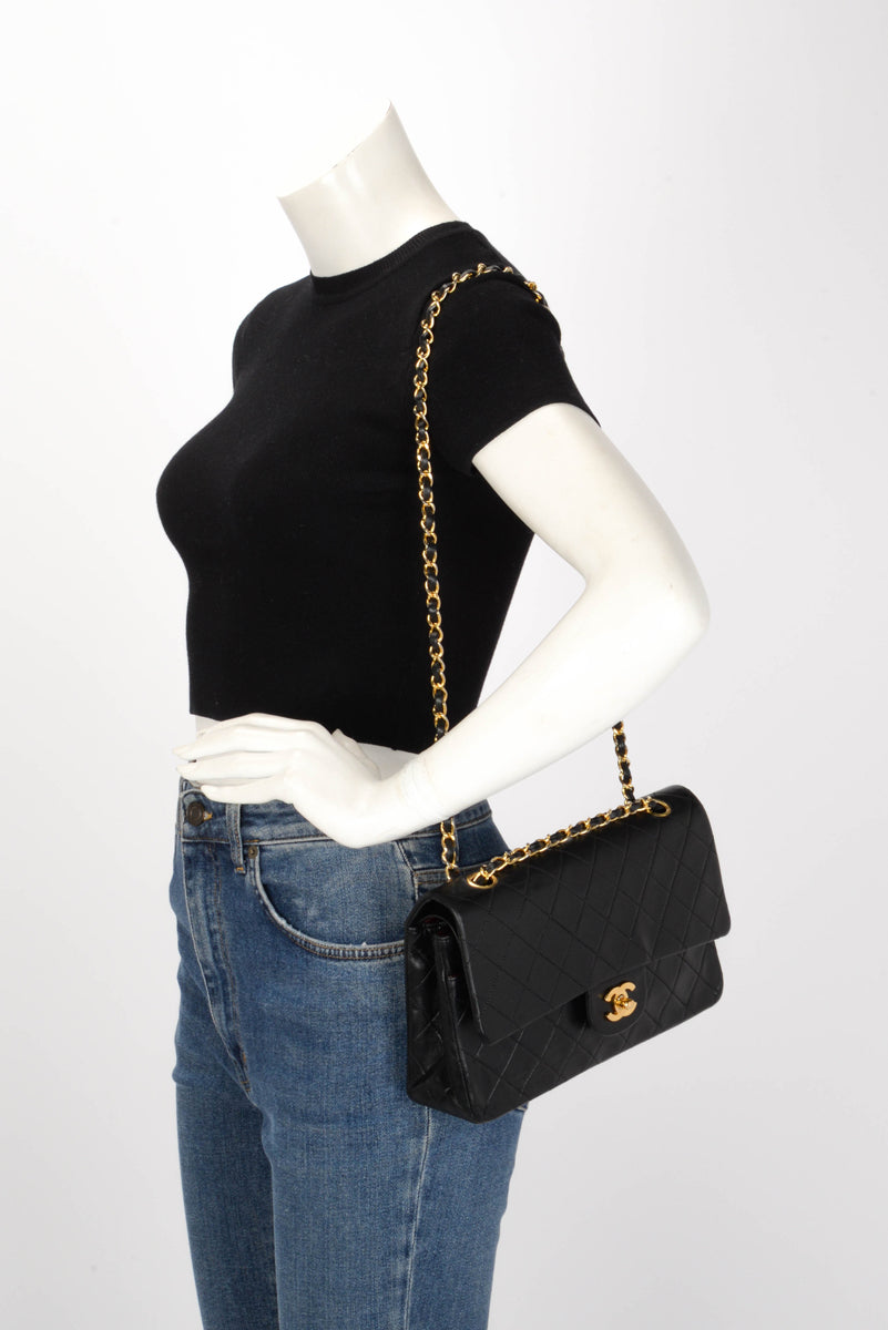 Chanel Vintage Black Quilted Lambskin Classic Double Flap Bag