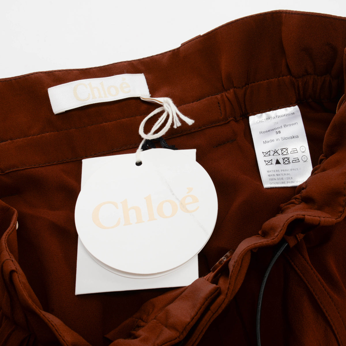 Chloe Rosewood Brown Crepe De Shine Paperbag Belted Pants FR38